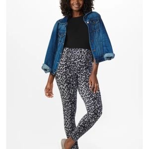 ZAC & RACHAEL BLACK GREY LEOPARD CHEETAH PRINT KNIT WIDE BAND LEGGINGS OX / 1X